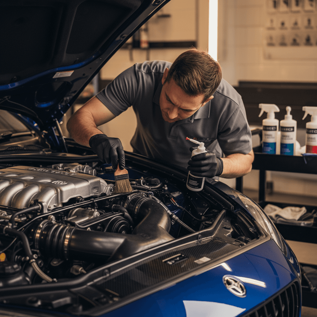 Engine bay cleaning and detailing