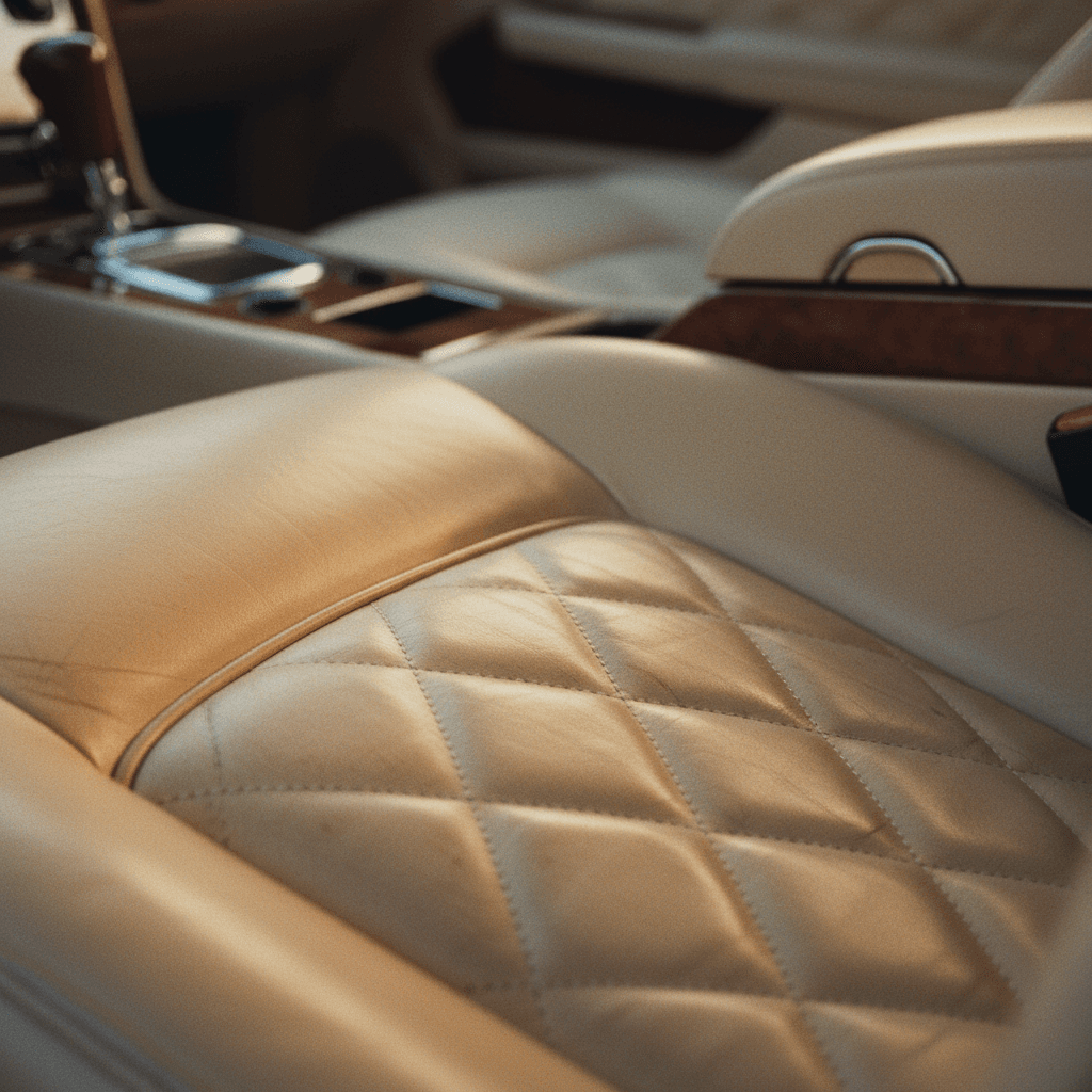 Luxury car leather interior cleaned and detailed