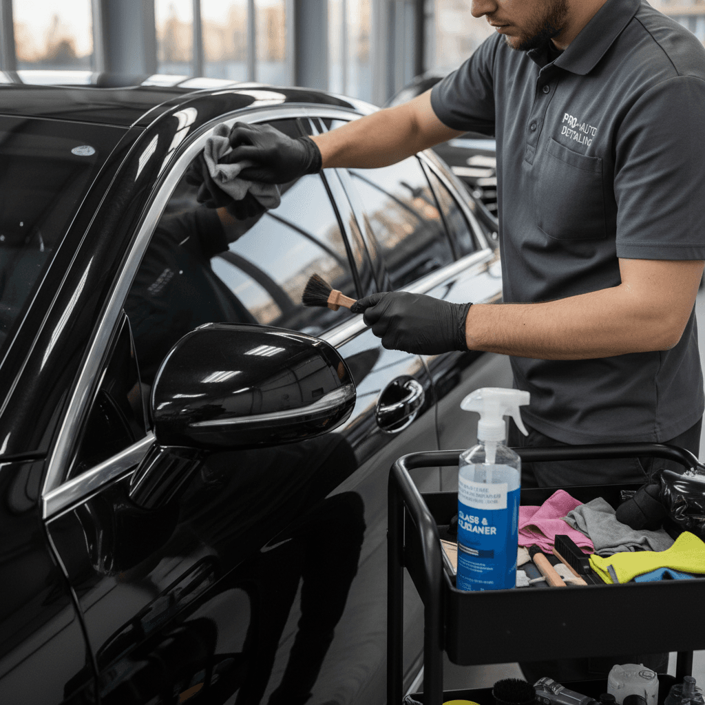 Window and trim cleaning for luxury car care