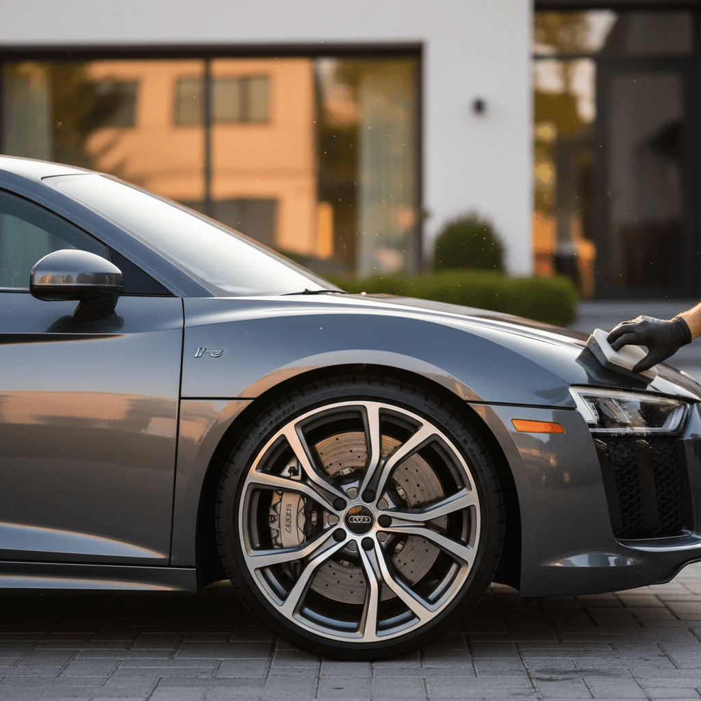 Audi R8 side panel and wheel receiving ceramic coating