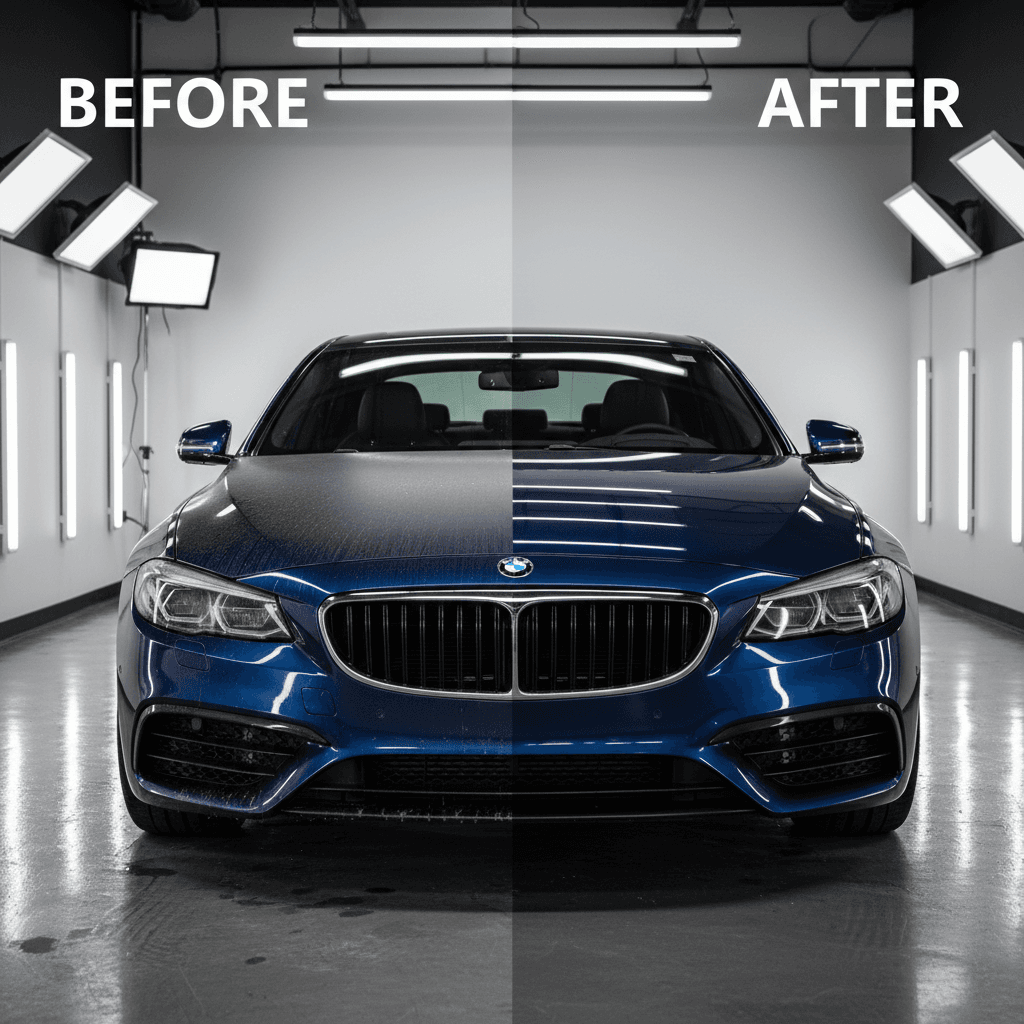Complete luxury vehicle before and after professional exterior and interior detailing