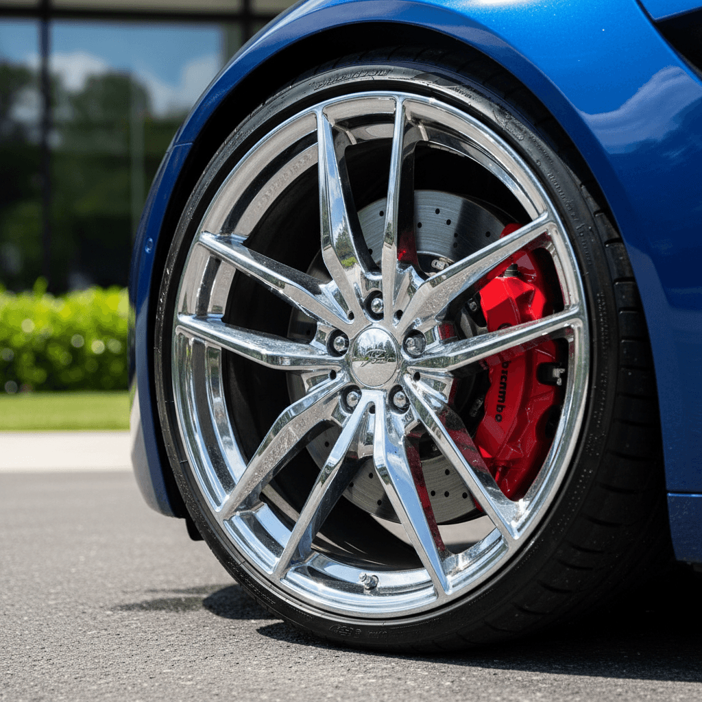 Luxury car wheels after professional detailing